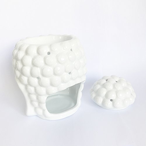 Moylor White Ceramic Buddha Head Essential Oil Burner and Tea Light Candle Holder for Amora, Spa, Yoga, Meditation, Zen