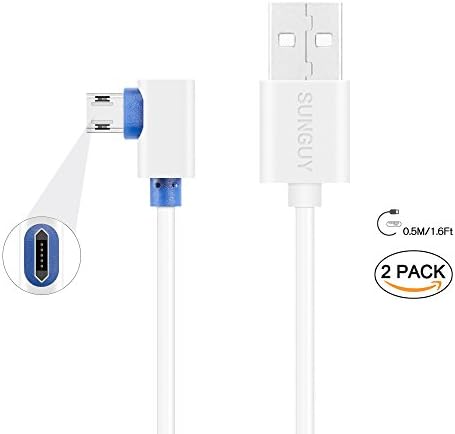 Micro USB Cable,COOLSELLL [2 Pack] 0.5M/1.6ft Right Angle Reversible Micro USB Fast Charging Cable for Anker Powercore / RAVPower / Aibocn Power Bank and Jackery Portable Charger - White