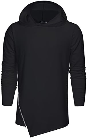 Jinshida Men's Casual Long Sleeve T-Shirts Hipster Zipper Trim Hoodie Shirts Black M