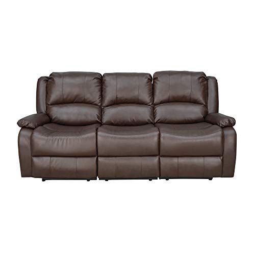RecPro Charles Collection | 80" Triple Recliner RV Sofa & Drop Down Console | RV Zero Wall | Wall Hugger Recliner | RV Theater Seating | RV Furniture | RV Living Room (Slideout) Furniture | Mahogany