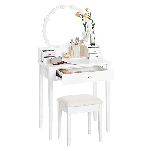 VASAGLE Vanity Set Dressing Table with Mirror, 10 Light Bulbs, Stool 5