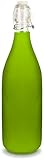 Glass Water Bottle - Frosted Green Color - Holds 1 Liter/33 Oz of Liquid - Swing Top Secure Stopper