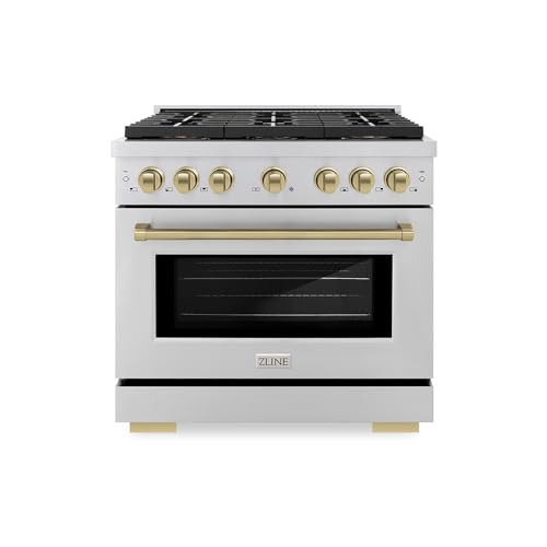 ZLINE Autograph Edition 36 in. 5.2 cu. ft. Paramount Dual Fuel Range with 6 Burner DuoPro™ Cooktop and Electric Convection Oven in Stainless Steel and Champagne Bronze Accents (PSDRZ-36-CB)