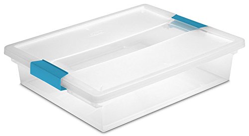 STERILITE Large Clip Box, Clear with Blue Aquarium Latches, 6-Pack