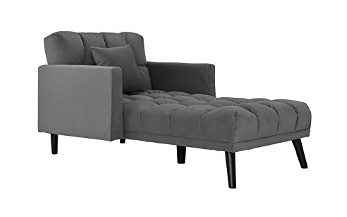 Sofamania Modern Velvet Fabric Recliner Sleeper Chaise Lounge - Futon Sleeper Single Seater with Nailhead Trim (Dark Grey)