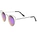 zeroUV Womens Fashion Round Metal Cut-Out Flash Mirror Lens Cat Eye Sunglasses (Silver/Green Blue Mirror)