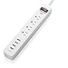 4 Outlet USB Power Strip, 900 Joule Surge Protector with 4 USB Charging Ports (4.2A), 9-Foot Long Extension Cord, ETL Certified, White