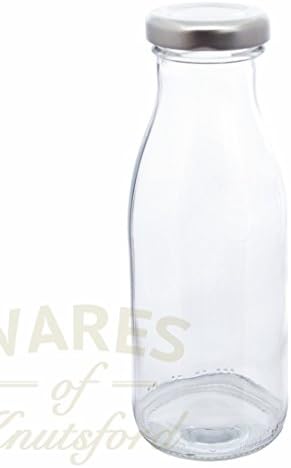 x 250ml glass milk bottles with silver caps. by Wares of Knutsford
