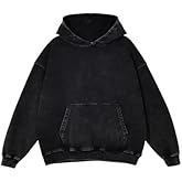 Dynict Men's Solid Y2K Hoodies Oversize Acid Wash Vintage Hoodie Baggy Casual Pullover Streetwear Sweatshirt