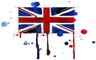 Rectangle Refrigerator Magnet - British UK United Kingdom National Flag Watercolor w/Drips & Splatter on White