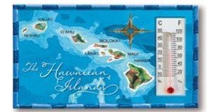 Hawaiian Magnet Map Blue Thermometer