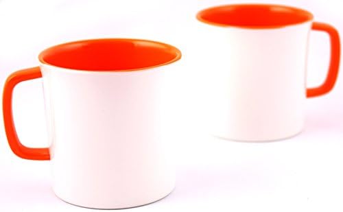 HI LUXE Ivory Melamine Tea Coffee Cup Mug Gift Crockery 42248 - Orange (2Pcs Set)