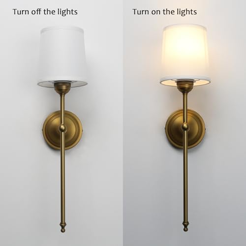 Permo Vintage Industrial Wall Lamp Set of 2 Hardwired Wall Sconce Light Decor with Remote Control and Dimmable Bulbs White Fabric Shade Lighting Fixture for Bedroom Living Room Hallway (Antique)