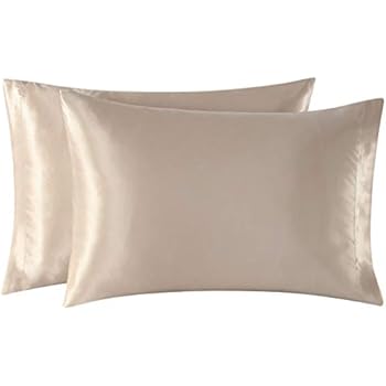EXQ Home Satin Pillowcases Set of 2 for Hair and Skin Queen Size 20x30 Camel Pillow Case with Envelope Closure.