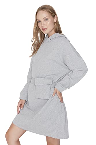 Trendyol Woman Loungewear Mini Jersey Dress Hood Knit Dress, Vestido Mujer, Gray, S