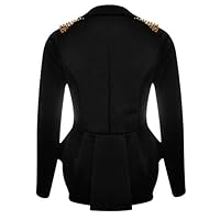 MA ONLINE Ladies Gold Studded Shoulder Long Sleeve Spike Blazer Women Frill Peplum Tail Celebrity Style Jacket Black UK 8