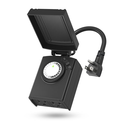 BN-LINK 24 Hour Heavy Duty Mechanical Timer, Outdoor Timer Outlet Waterproof with 30 Minutes Intervals, 2 Grounded Outlets for Christmas Lights Pool Pump,15A 1/2HP, ETL Listed