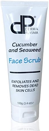 Derma Plasma Premium Activated Charcoal Face Scrub, Blackhead Clearing, Enriched with Cucumber and Seaweed. Exfoliates and Removes Dead Skin Cells. 3.4oz