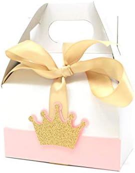 All About Details Princess Crown Theme Favor Box, 10sets, Gable Box, Party Decoration, Gift Box, Birthday, Baby Shower (Light Pink & Gold)