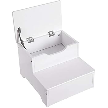 SONGMICS 2 Step Stool for Kids, Toddlers, Wooden Bed Steps with Storage for Toys or Supplies, Dual Height, for Bathroom, Kitchen, White,