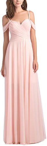 Geshun Chiffon Off The Shoulder Ruched Blush Bridesmaid Dresses Long Formal Prom Dress For Women US6