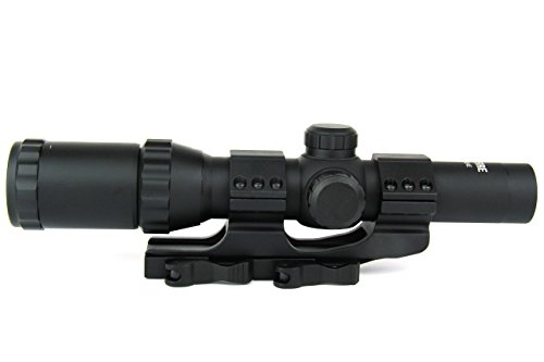 TacFire 1-4 x 24mm Tactical Rifle Scope Green/Red/Blue Illuminated Etched Glass Mil Dot Reticle with 1 Piece Quick Release Picatinny Cantilever Scope Mount , Flip-Up Lens Covers and 1 Extra Rear Scope Ring Mount for Additional Red Dot Sight