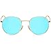 LKEYE Unisex Classic Vintage Round Mirror Lens Polarized Sunglasses LK1702 3447 Gold Frame/Blue Lens