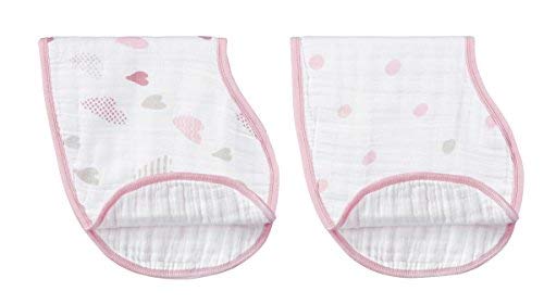aden + anais Burpy Bib, 100% Cotton Muslin, Soft Absorbent 4 Layers, Multi-Use Burp Cloth and Bib, 22.5" X 11", 2 Pack, Heartbreaker