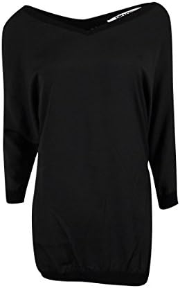 DKNYC Women's Illusion Crochet-Mesh Back Crepe Top (XS, Black)
