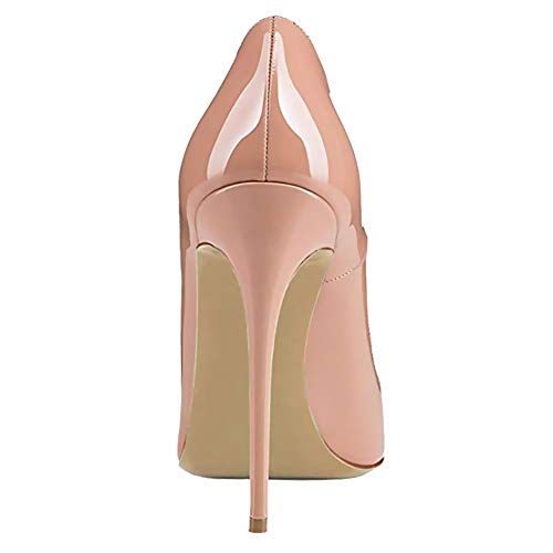 GEEDIAR Women's Stiletto Pumps Thin Heel Shoes Pointy Pumps Ladies Party Dress Pumps Patent Leather Pumps Mules Suede Pumps Wedding Party Basic Pointed Heel Shoes Nude