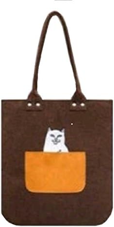 The Fabrica Eco Felt Shoulder Bag, Reusable Bag for School Books ,Laptop, Groceries, Shopping, and Office Use with Package and a Message Card for Gift (Brown Cat)