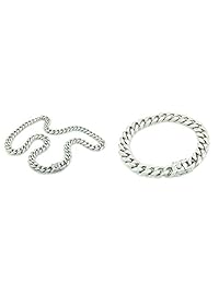 Bling Bling NY - Cadena de eslabones de acero inoxidable con acabado plateado macizo, 0.472 in de grosor, diseño de Miami Cuban