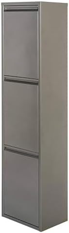 Cubo de basura y reciclaje Metálico de 3 compartimentos + 4 etiquetas magnéticas, 3x17L (51L) Gris brillo