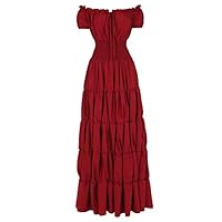 AOLAIYAOQU Women Renaissance Irish Dress Medieval Peasant Costume Pirate Wench Retro Gown Off Shoulder Maxi Dress Burgundy S