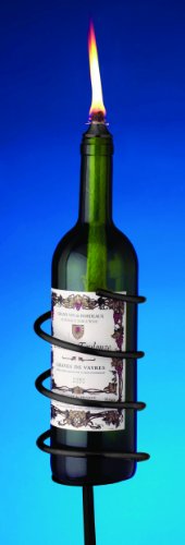 Oenophilia Afterglow Garden Stake Wine Bottle Wick Candle Holder - Black