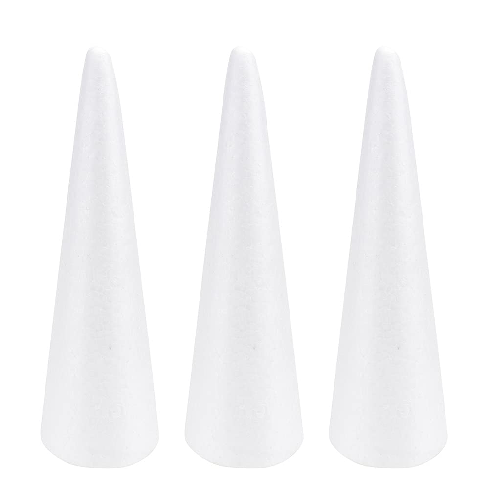 Holibanna 3Pcs 30CM Craft Foam Tree Cones for DIY Arts and Crafts White Foam Cone Foam Cones for DIY Christmas Tree Holiday Craft Project Decor