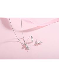 Juego de aretes y collar de plata fina 925 con dije de manzana de piedra lunar, ojos de gato o gatito, para mujer