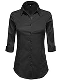 MAYSIX APPAREL 3/4 Sleeve Stretchy Button Down Collar Office Formal Casual Shirt Blouse For Women (S-3XL)