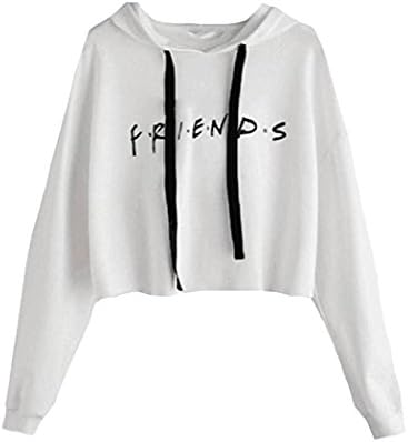 Dizoo Fisy Women's Casual Letter Printed Hooded Crop Tops Drawstring Pullover Sweatshirts