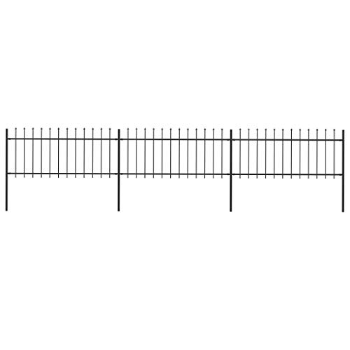 Tidyard Dekorative Gartenzaun Maschendrahtzaun Komplettset aus Stahl besteht Mit dekorativen Speerspitzen,Höhe Zaunelement:80 cm,Doppelstabmattenzaun Gartenzäune Zaun Zäune Komplettzaun,Schwarz