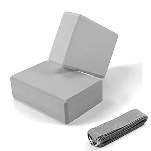 Adogirl Yoga Block 2 Pack and D-Ring Yoga Strap Set High Density EVA Foam Yoga Brick