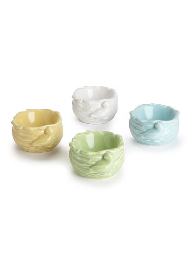 Set of 4 Assorted Colors 2" Ceramic Bird Nest Egg Stands Cups