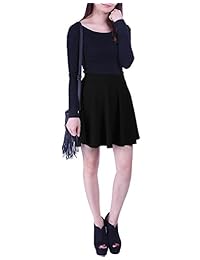 Falda skater HDE para dama Falda skater plisada acampanada con línea recta y cintura elástica