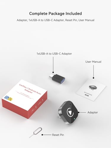 2026 New Wireless CarPlay Adapter & Android Auto Dongle– Converts Wired CarPlay to Wireless, Plug & Play, Auto Reconnect, Dual-Band 2.4G/5G, Lag-Free, USB-A&C Adapter Included