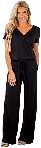 Women's Casual V Neck Wide Leg Short Sleeve Jumpsuit