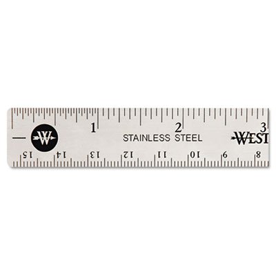 Westcott Stainless Steel Office Ruler With Non Slip Cork Base, 6"