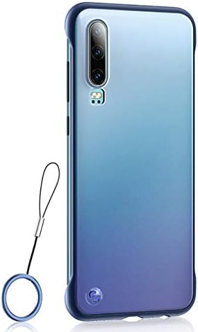 Compatible with Huawei P30 Case, ASONRL Slim Clear Frameless Matte Hard PC Shockproof TPU Bumper Scratch Resistant Surface and Rope Pull Ring Case (Blue)
