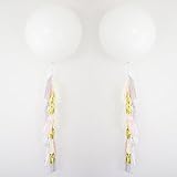 MOWO 36’’ Clear Giant Latex Balloon with Tassel (2 set, metallic gold, pink, white tassels)