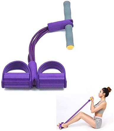 FIVE BEE Upgrade 4 Tubes Multifunction Leg Exerciser|Sit-up Bodybuilding Expander|Elastic Pull Rope Training Equipment |Pedal Resistance Band | Purple