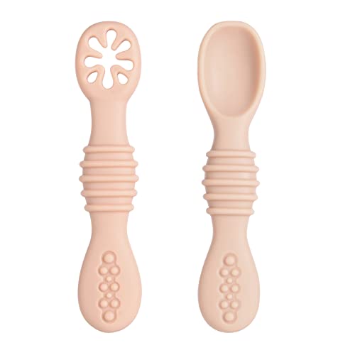 Vicloon 2 Pezzi Cucchiaino Svezzamento in Silicone, Precucchiai per Neonati, con Scanalature della Dentizione, Consigliato da Nutrizionisti e Esperti di Svezzamento, Fase 1 + Fase 2, Arancione